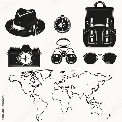 travel adventure set sketch illustration vector