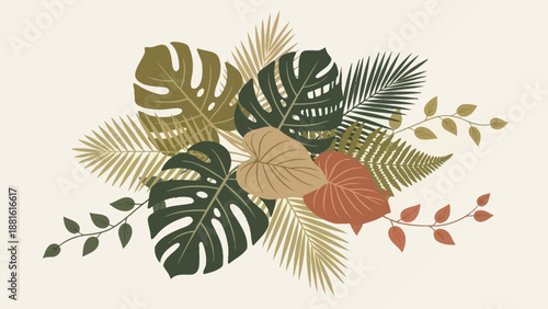 Elegant tropical foliage arrangement featuring monstera and palm leaves for