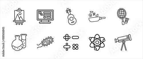 Education icon outline set for school science social knowledge and creative activities