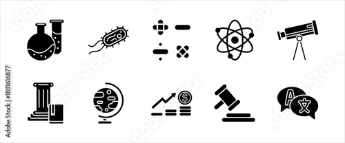 School academic icons collection for science social studies language and arts learning