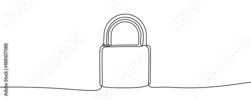 Classic padlock shown from the front. Symbol of security, privacy, password protection, or locking in one line art style with editable black stroke. Vector illustration.