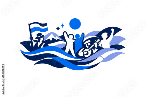 National identity abstract art. Flowing symbolic shapes expressing unity and cultural pride, abstract waves