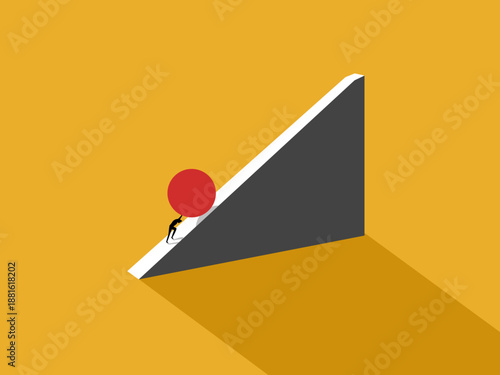 determination and perseverance, the businessman pushed the rock uphill