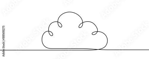 A curly cloud, symbolizing weather, the sky, or cloud computing data storage. Drawing in one line art style with editable black stroke. Vector illustration.