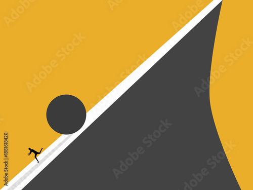 businessman run down the hill to escape the rocks