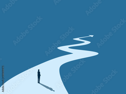 man on winding path guided by arrows,business concept