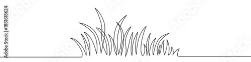 A tuft of grass or leaves growing from the ground, symbolizing nature, spring, and freshness. Drawing in one line art style with editable black stroke. Vector illustration.
