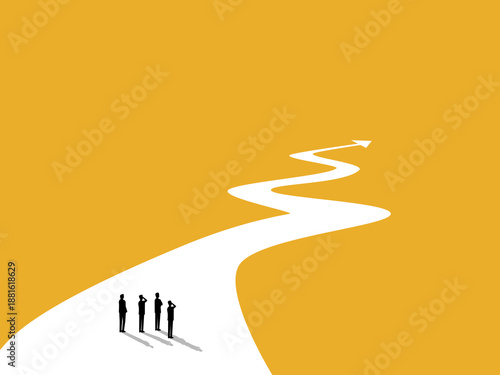 business team on a path guided by arrows