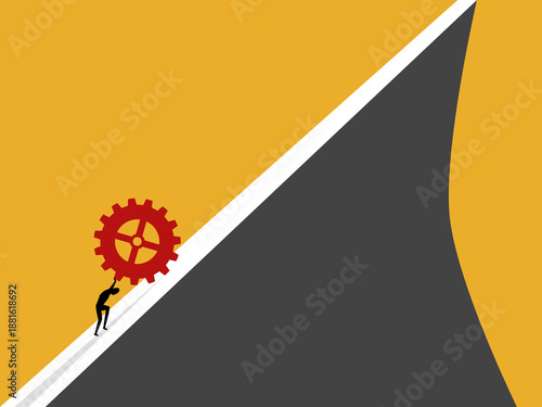 businessman pushed the gears up the hill