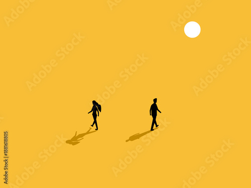 businesswomen and men travel separate paths