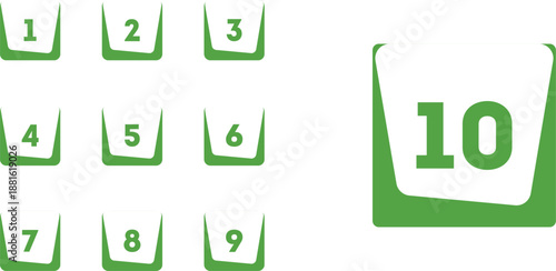 Box  green Bullet Point set from One to Ten, Creative bullet design