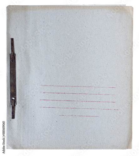 Tableau sur toile Vintage gray cardboard file folder with metal fastener and faint red printed lin