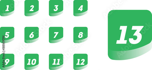Isolated Green Square Gradient Bullet Point Set on White Background