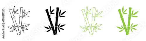 Bamboo stalks in various line art style. bamboo icon vector design temp[late in white background