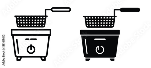 Deep fryer icon outline vector. Fry basket. Electric machine. Deep Fryer Icon Set Black and White Minimalist Illustrations Vector Design. 
