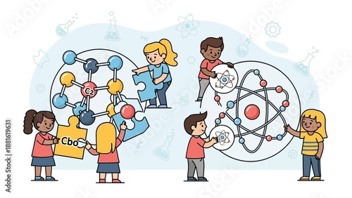 Students learning chemistry molecular structures.