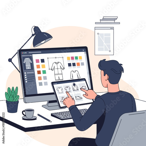 Fashion Designer Using Tablet and Computer for Clothing Design and Selection
