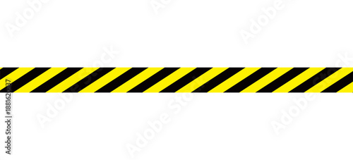 Warning tape with yellow and black diagonal stripes. Warn stop seamless line. Vector illustration on white background. Safety stripe warning caution hazard danger road vector sign symbol. EPS file 99.
