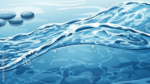 Crashing wave of clear blue water with droplets and ripples realistic illustration for design and editorial use