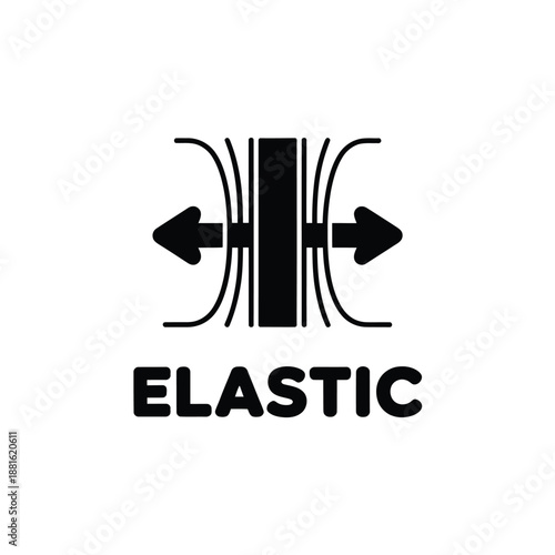 Black and white graphic of elastic material with opposing arrows illustration