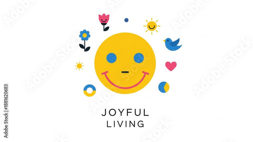 Smiling face with flowers sun heart and twitter bird joyful living concept with colorful icons