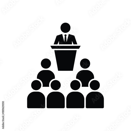 Presentation with speaker at podium and audience members listening attentively