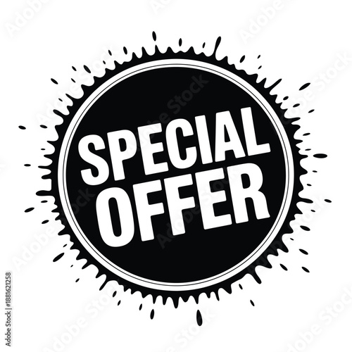 Bold black and white circular badge displaying the words special offer