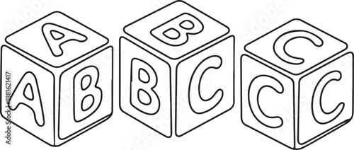 Single one line drawing alphabet cubes with letters ABC.one line vector illustration with out background