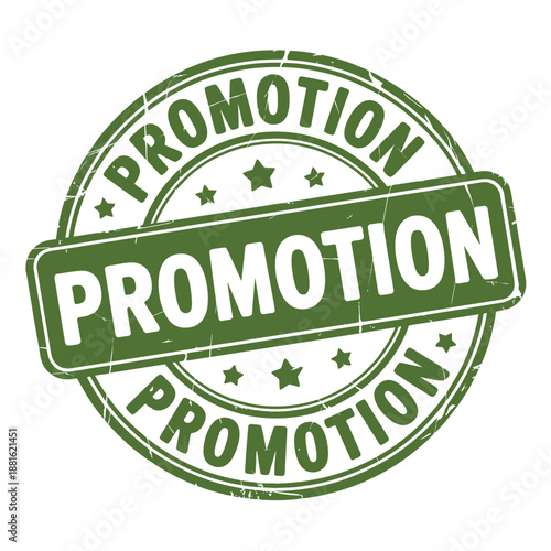 A circular green promotion badge with stars and bold text design