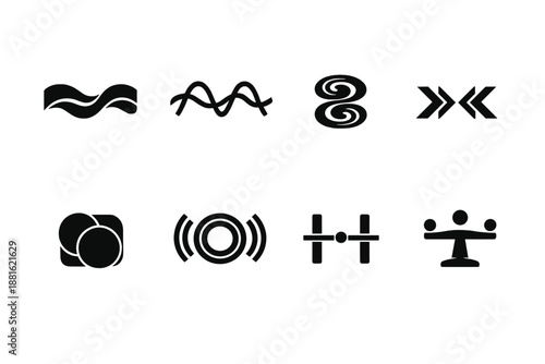 Emotional connection abstraction. Filled icon set of Emotional connection abstraction: flowing ribbon,