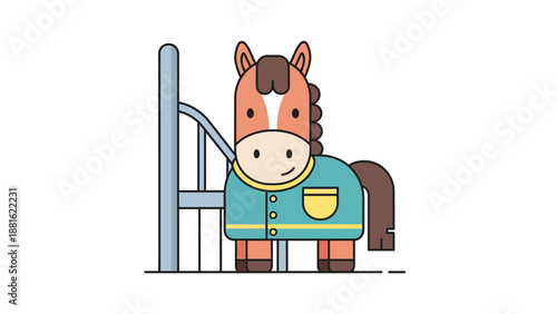 Adorable Cartoon Horse Placed Beside a Stable for Children Entertainment