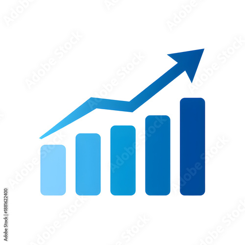 Ascending Trends: A dynamic bar graph with a bold upward arrow signifies growth, progress, and market momentum.