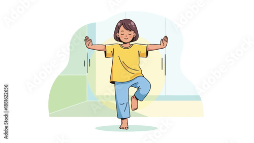 Young girl in yoga pose balance.