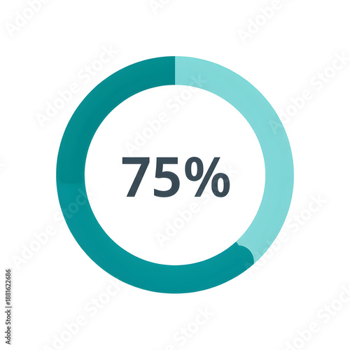 Progress Circle Icon: A visually striking, minimalistic circular diagram displays a 75% progress indicator, illustrating the completion of a set task. A perfect visual for progress reports.