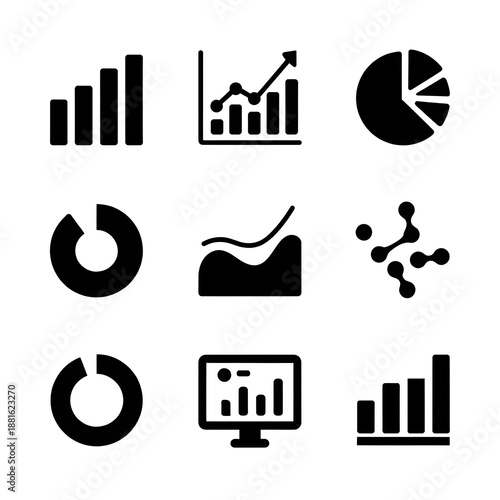 Data Visualization Icons: A collection of meticulously crafted data visualization icons, presenting a variety of charts and graphs representing data in a clear and concise manner.