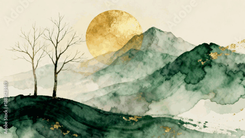 Morning Gold Sky Golden Mountain Glow isolated watercolor vector illustration svg