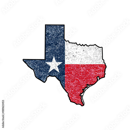 Distressed shape outline of a state's flag colors against black backdrop