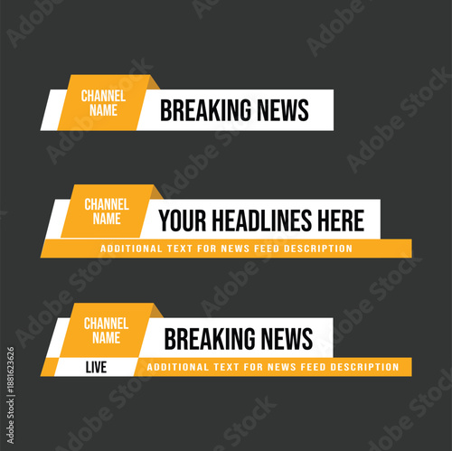 Breaking news lower third design for media in white and yellow on a black background