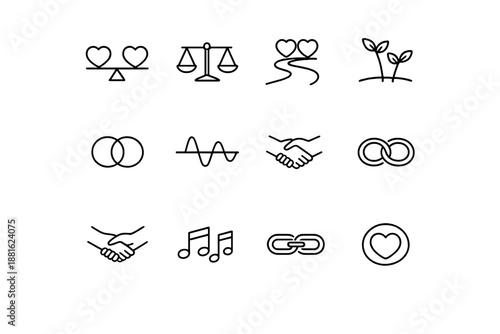 Relationship Harmony Icons. Relationship harmony. Line outline icon set of Relationship harmony: balanced