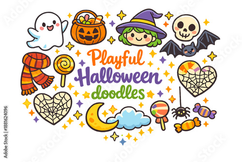 Playful Halloween doodles. Hand-drawn doodle illustration of Playful Halloween doodles. cartoon ghost, pumpkin
