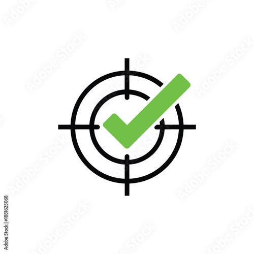 Target achieved A green checkmark within a black circular crosshair design