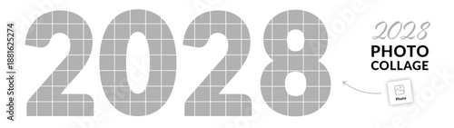 2028 photo collage concept featuring empty grid numbers designed for picture compilation. Happy new year, special event image collage concept. 