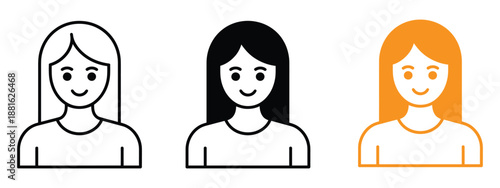 smiling women icons in different color. Female Icon Set. Girl Face Vector Symbol. Female Avatar Sign. Lady Teacher Representation.