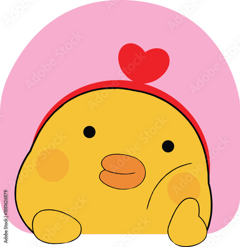 Adorable Peeking Duckling with Red Heart