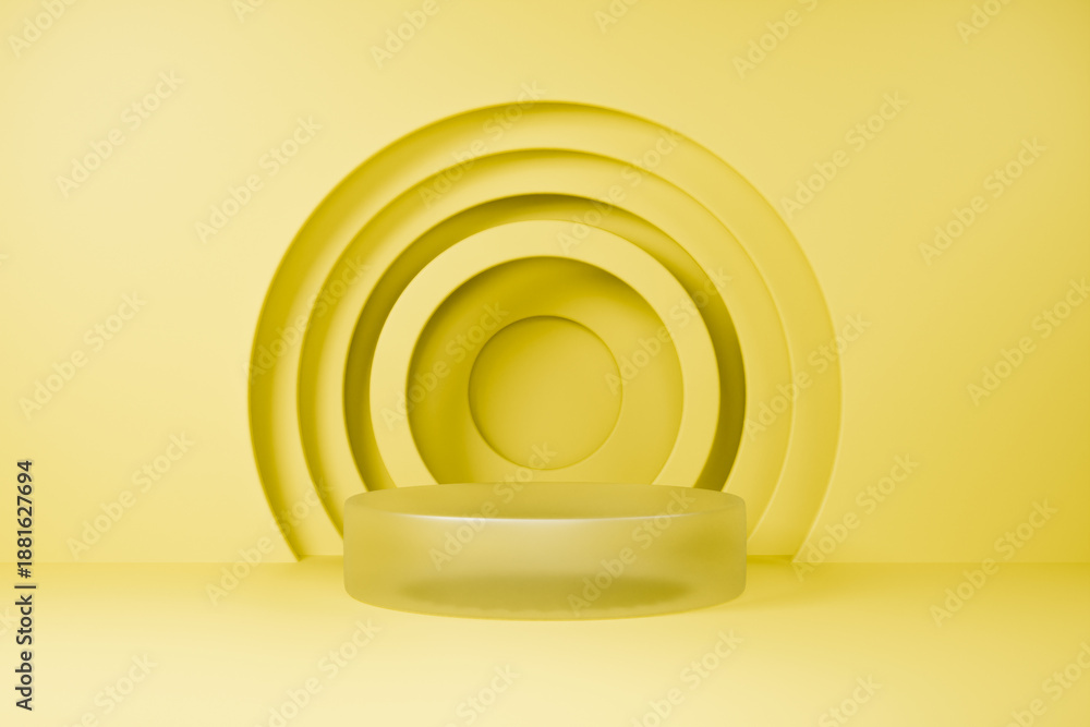 Fototapeta premium Yellow minimalist podium with geometric shapes for display