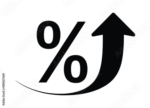 arrow icon with percent symbol, economic growth, increase, decrease arrow, up and down arrow icon. Concept for percentage of interest rate, growth profit, stock price etc. Thin line or outline of shap