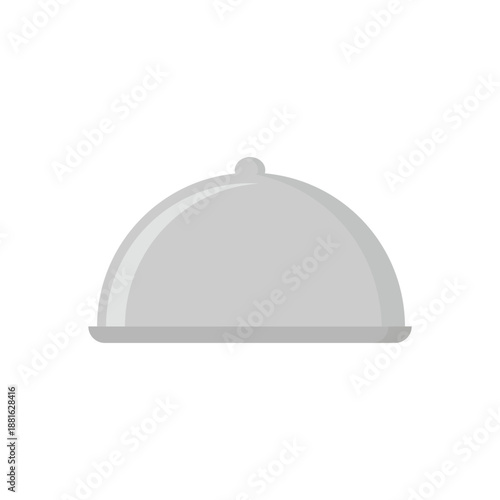 illustration of a silver restaurant cloche on a metal tray isolated on white background as a kitchen service bell icon for hotel dinner catering