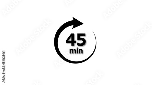 Animation video timer icon with 45 min. timer 45 minutes countdown icon. motion graphic arrow Clock 45 minute icon, white background 4k video animation