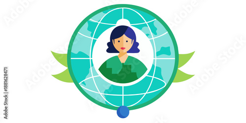 Woman with globe and leaves symbolizing environmental awareness  