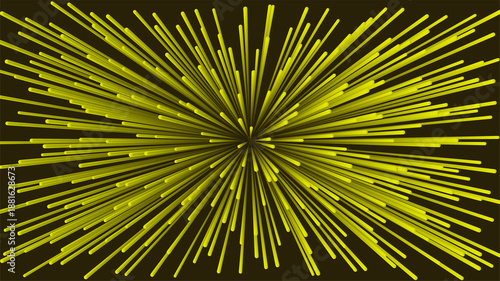 Abstract Yellow Exploding Rays on Black Background, Dynamic Radial Speed Lines Pattern, Modern Tech Starburst Vector Illustration,